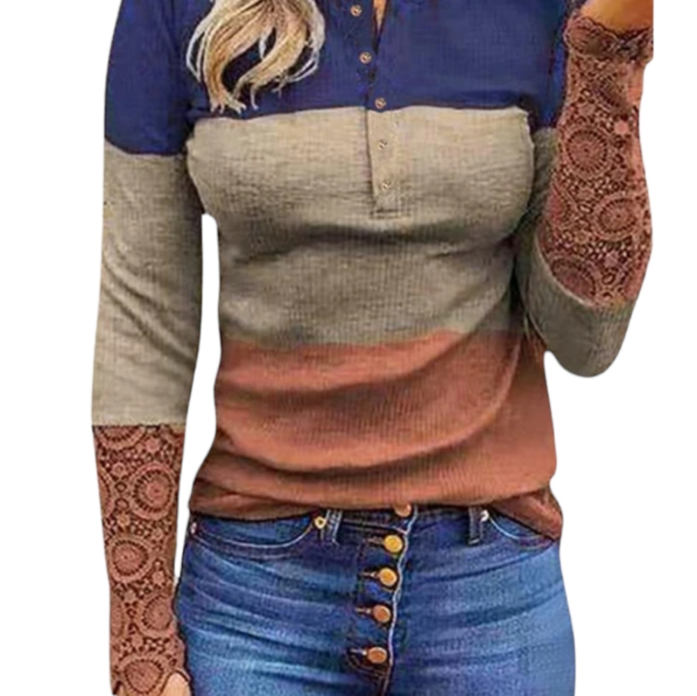 Long Sleeve ribbed top with Crochet Sleeve - multicolor